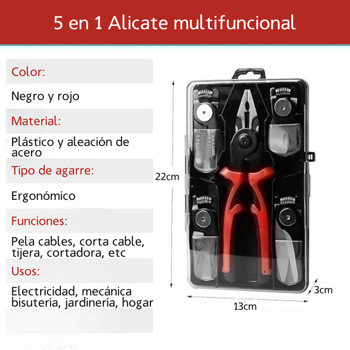 Kit alicate 5 en 1 multifunción