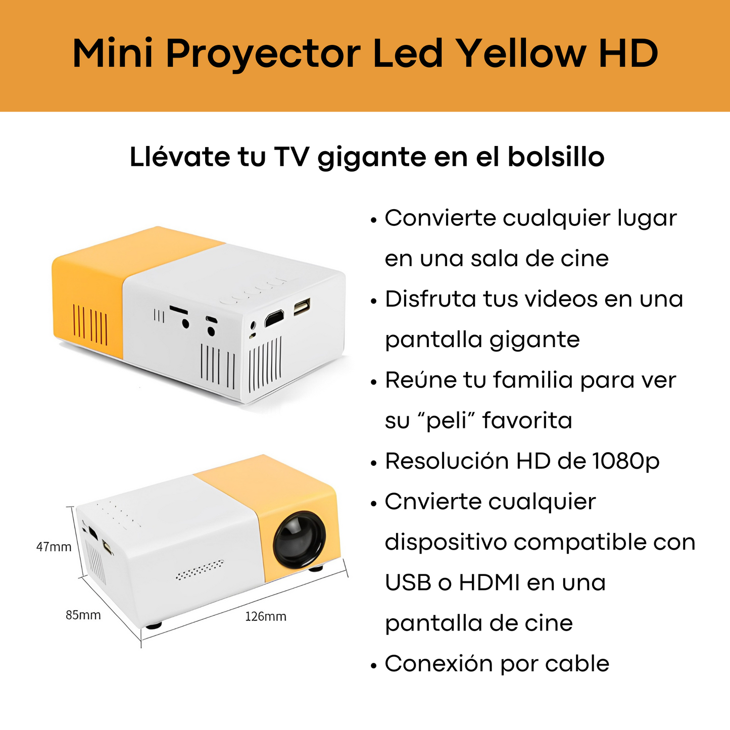 Mini proyector Led Yellow HD